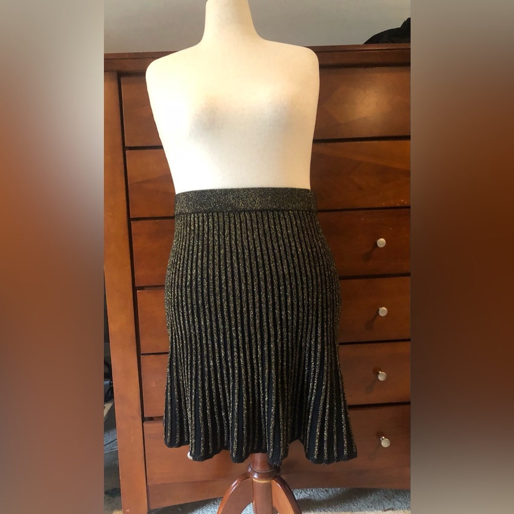 Draper James Black & Gold Metallic Pleated Skater Skirt